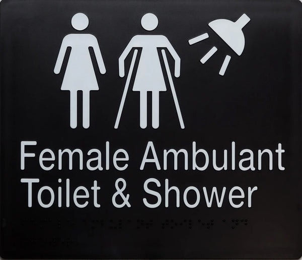 Female Ambulant Toilet & Shower Sign - Black