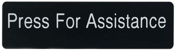 Press For Assistance Sign (Black Version) - Plastic