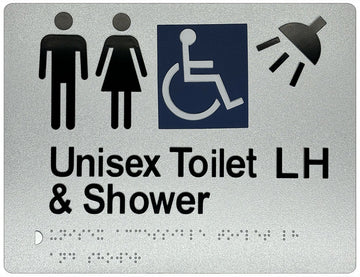 Unisex Accessible Toilet (LH) & Shower Sign - Plastic