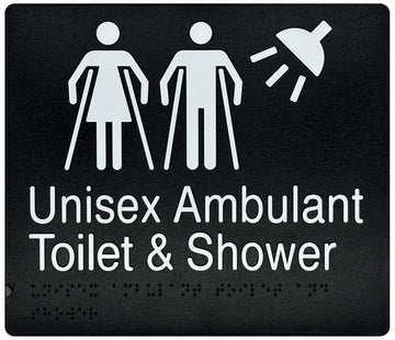 Unisex Ambulant Toilet & Shower Sign - Black