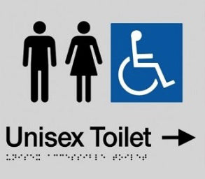 Unisex Accessible Toilet Sign with Directional Arrow (R) - Plastic