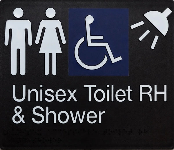 Unisex Accessible Toilet (RH) & Shower Sign - Black
