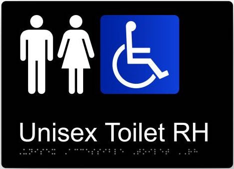 Unisex Accessible Toilet (RH) Sign - Black/White