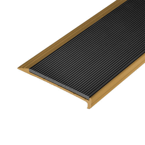 Non Slip Stair Nosing - 2 Part System - Gold Aluminium with Ribbed Aluminium Insert
