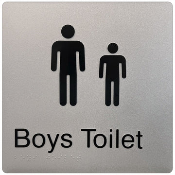 Boys Toilet - Braille Tactile Sign - Silver Plastic