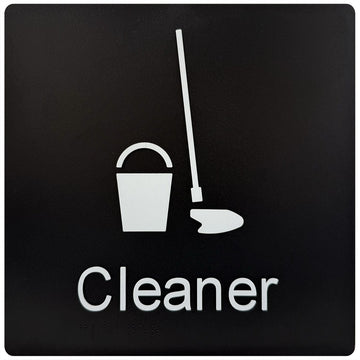 Cleaner - Braille Tactile Sign - Black Plastic