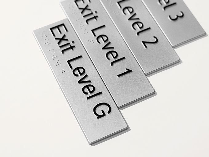 Exit Level 3 - Braille Tactile Sign - Silver Plastic