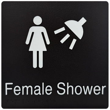 Female Shower - Braille Tactile Sign - Black Plastic