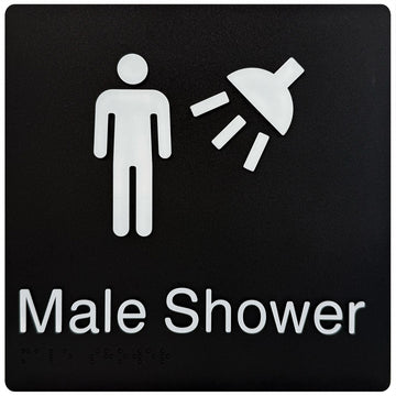 Male Shower - Braille Tactile Sign - Black Plastic