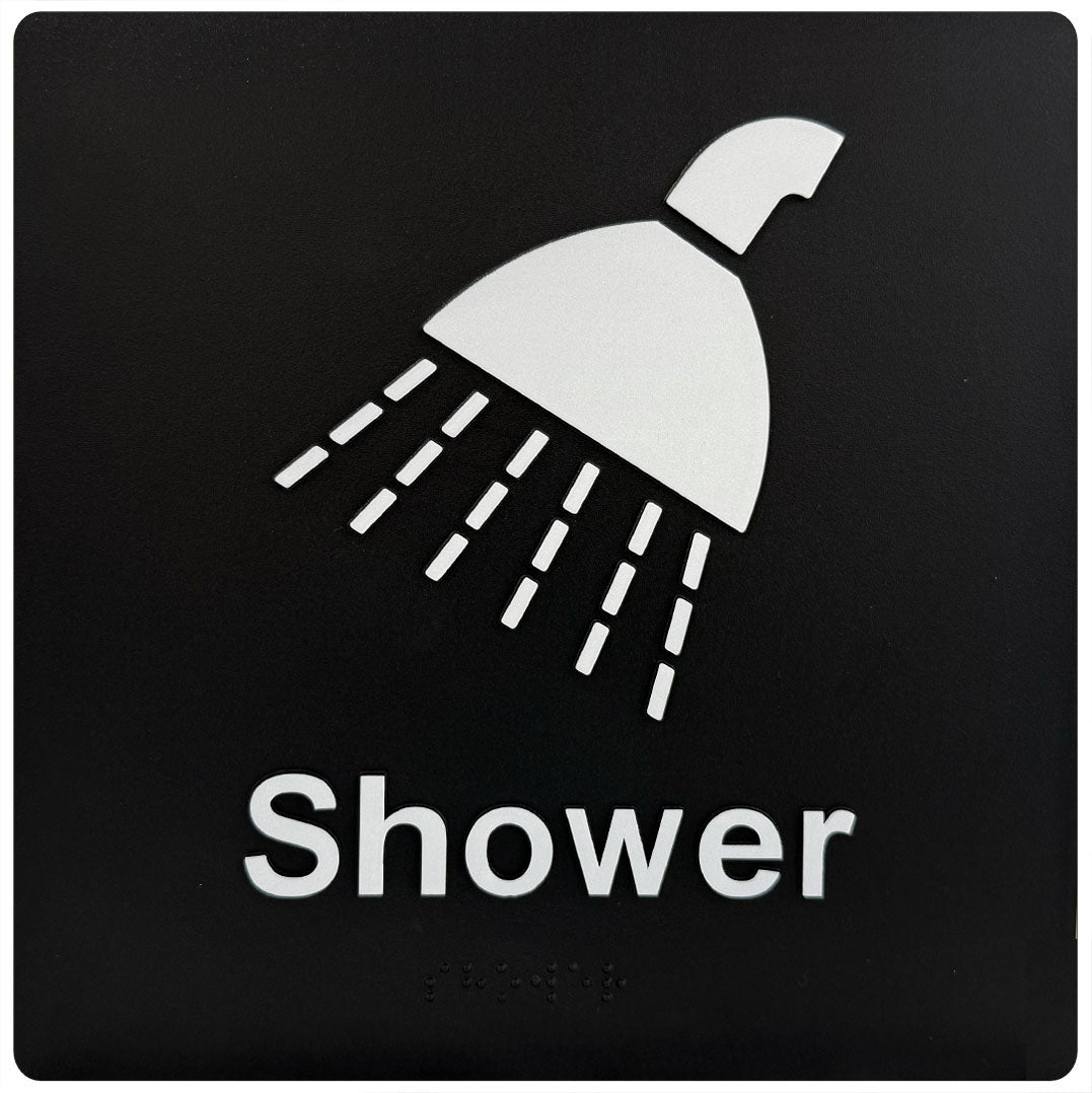 Shower - Braille Tactile Sign - Black Plastic – Bractile