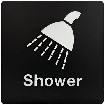 Shower - Braille Tactile Sign - Black Plastic