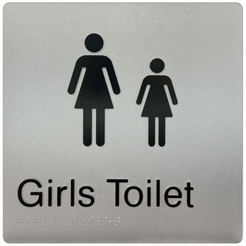 Girls Toilet - Braille Tactile Sign - Silver Plastic