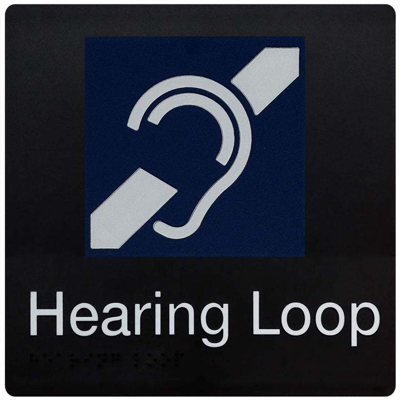 Hearing Loop - Braille Tactile Sign - Black Plastic – Bractile