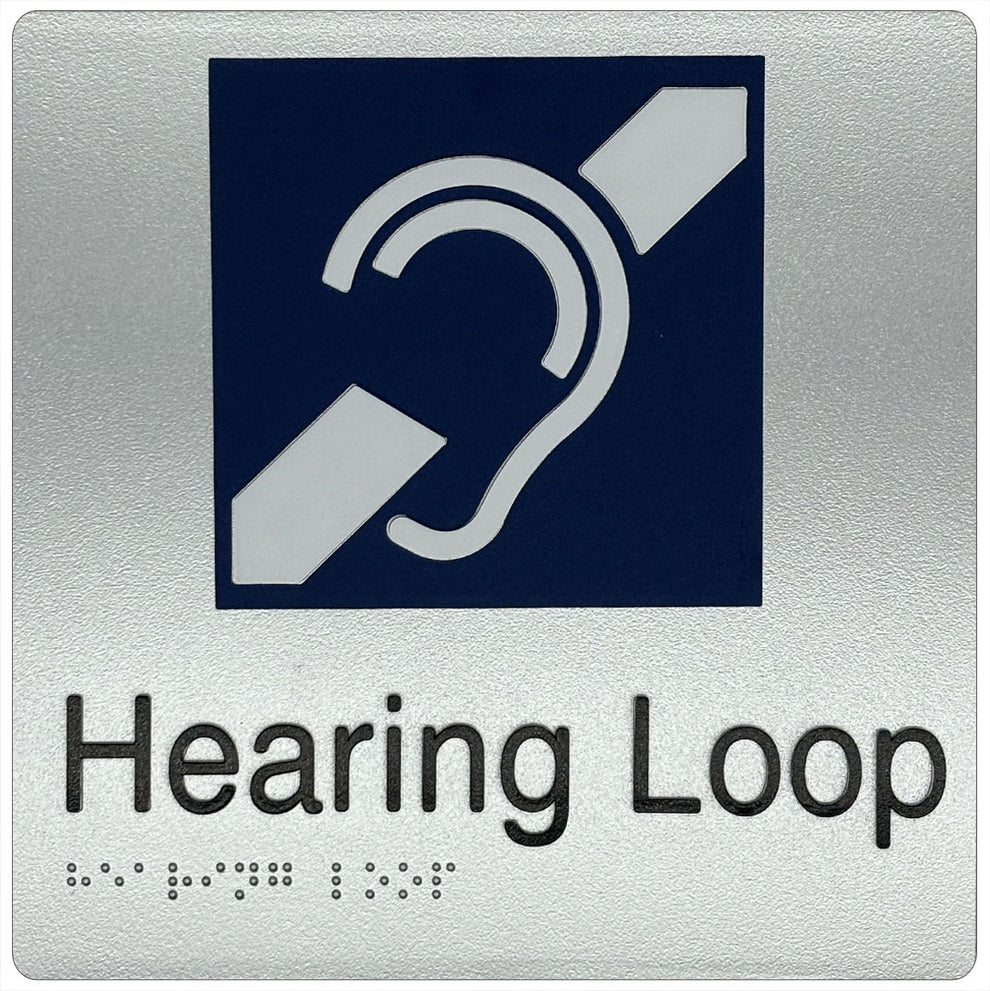 Hearing Loop - Braille Tactile Sign - Silver Plastic – Bractile