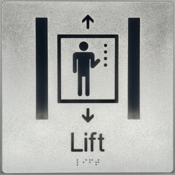 Lift Sign - Braille Tactile Sign - Silver Plastic