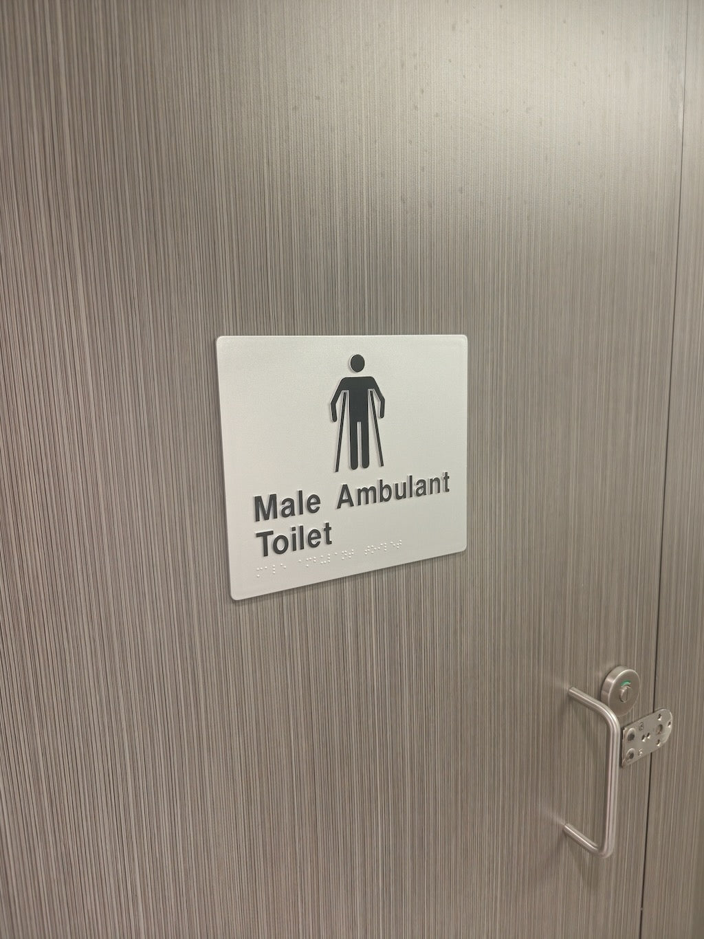 Male Ambulant Toilet - Braille Tactile Sign - Silver Plastic
