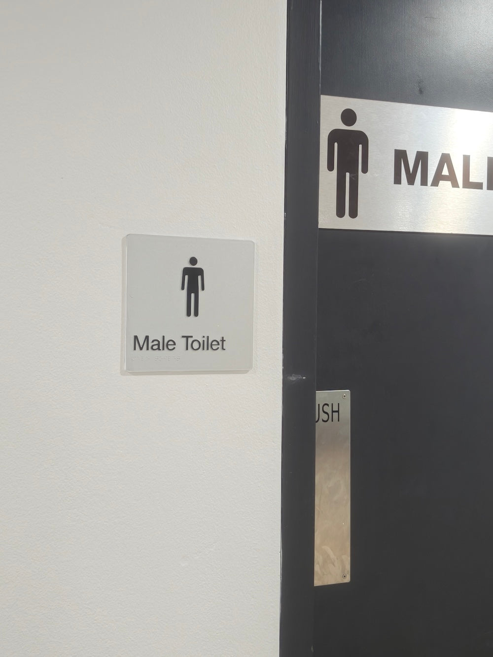 Male Toilet - Braille Tactile Sign - Silver Plastic