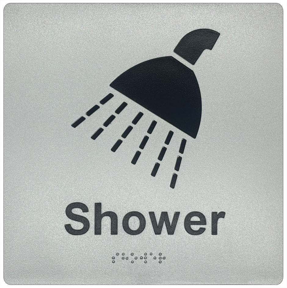 Js106 Shower Sign Shower - Braille Tactile Sign - Silver Plastic – Bractile