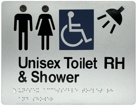 Braille & Tactile Unisex Accessible Toilet (RH) & Shower Sign – Bractile