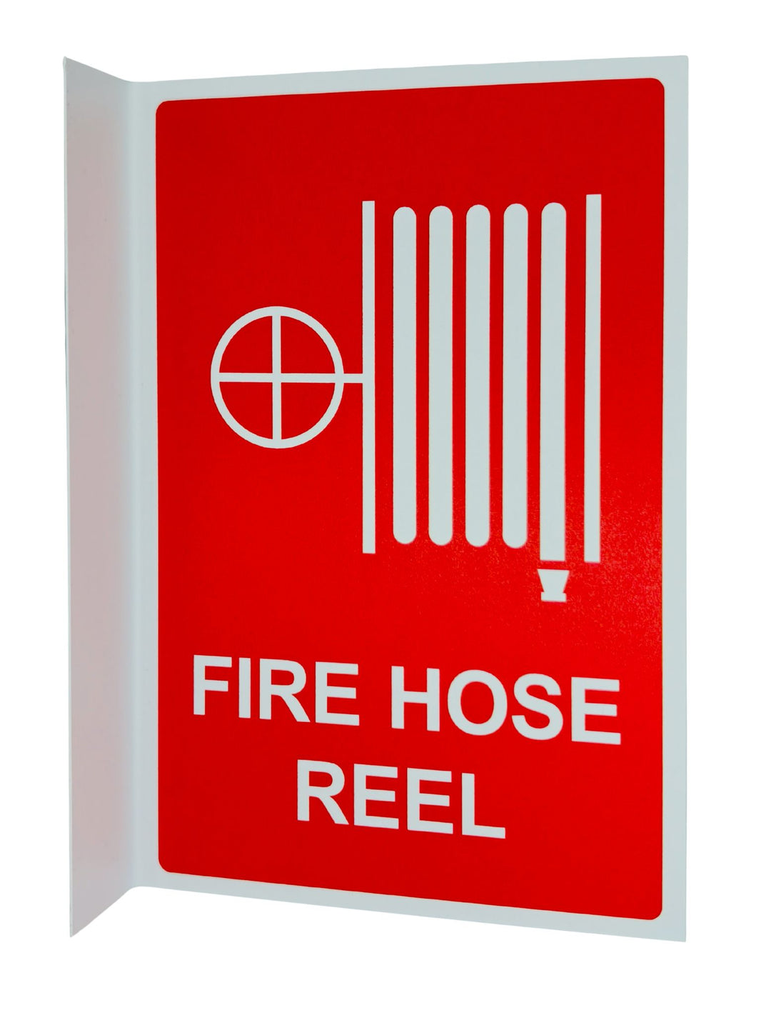 Fire Hose Reel Sign - Plastic, 90 Degrees 2-Way Visibility – Bractile