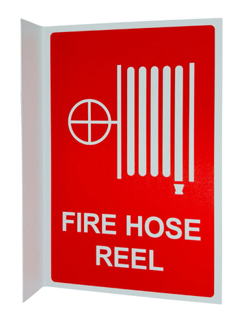 Fire Hose Reel Sign - Plastic, 90 Degrees 2-Way Visibility